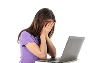 Example of a woman with a damaged computer