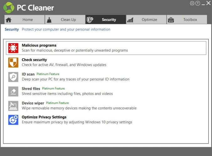 PC HelpSoft PC Cleaner Security Features