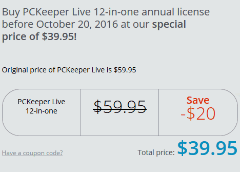 Pricing for PC Keeper Live