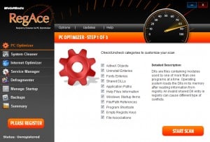 Screenshot of the RegAce software in action