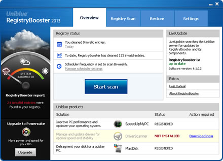 Screenshot of RegistryBooster software in action