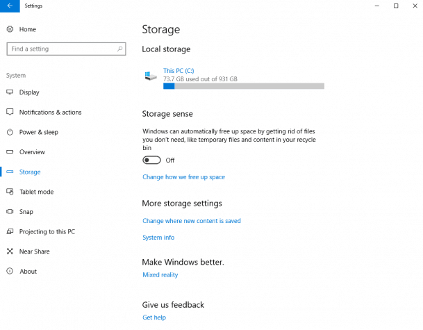 Windows 10 Storage Sense
